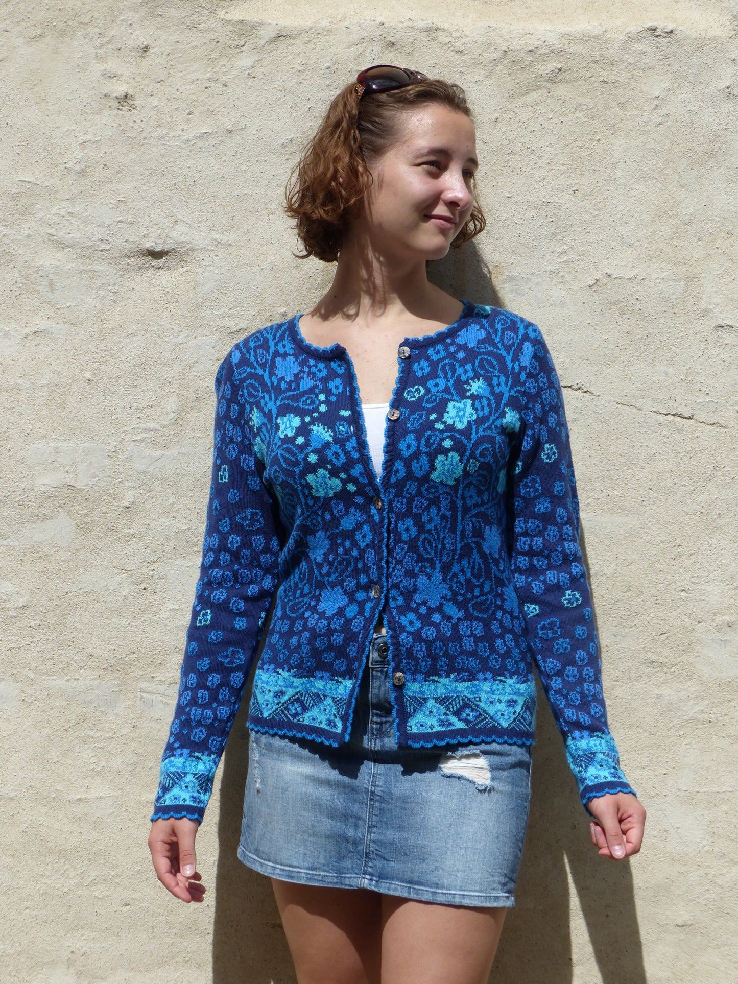 Kurze Jacke - Blumenbaum Blau