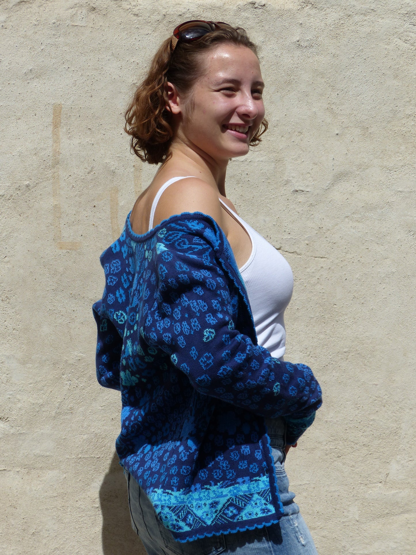 Kurze Jacke - Blumenbaum Blau
