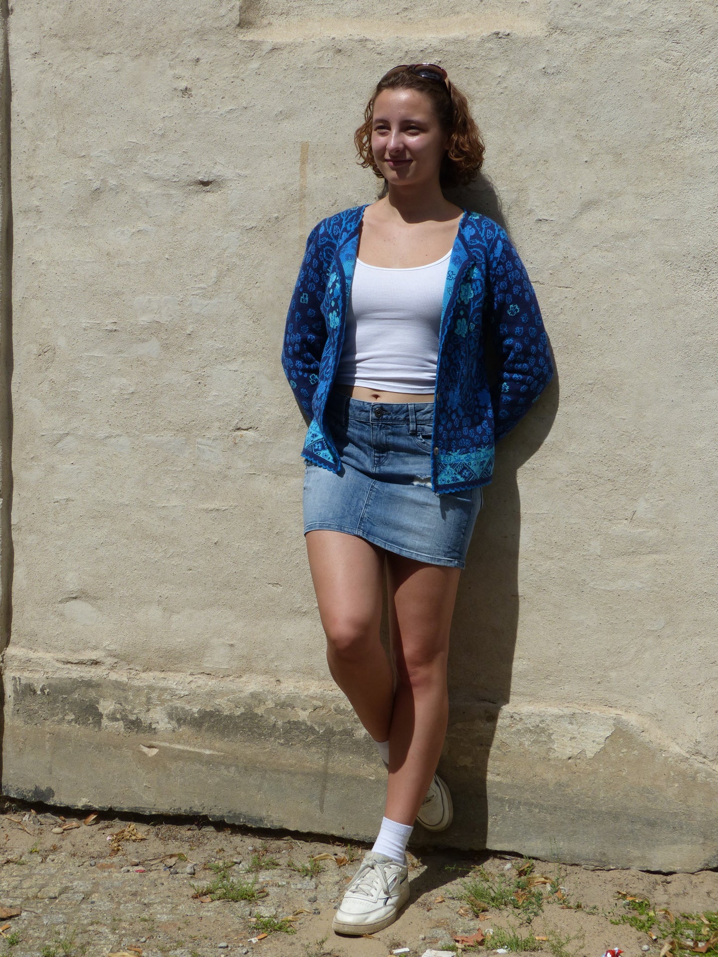 Kurze Jacke - Blumenbaum Blau