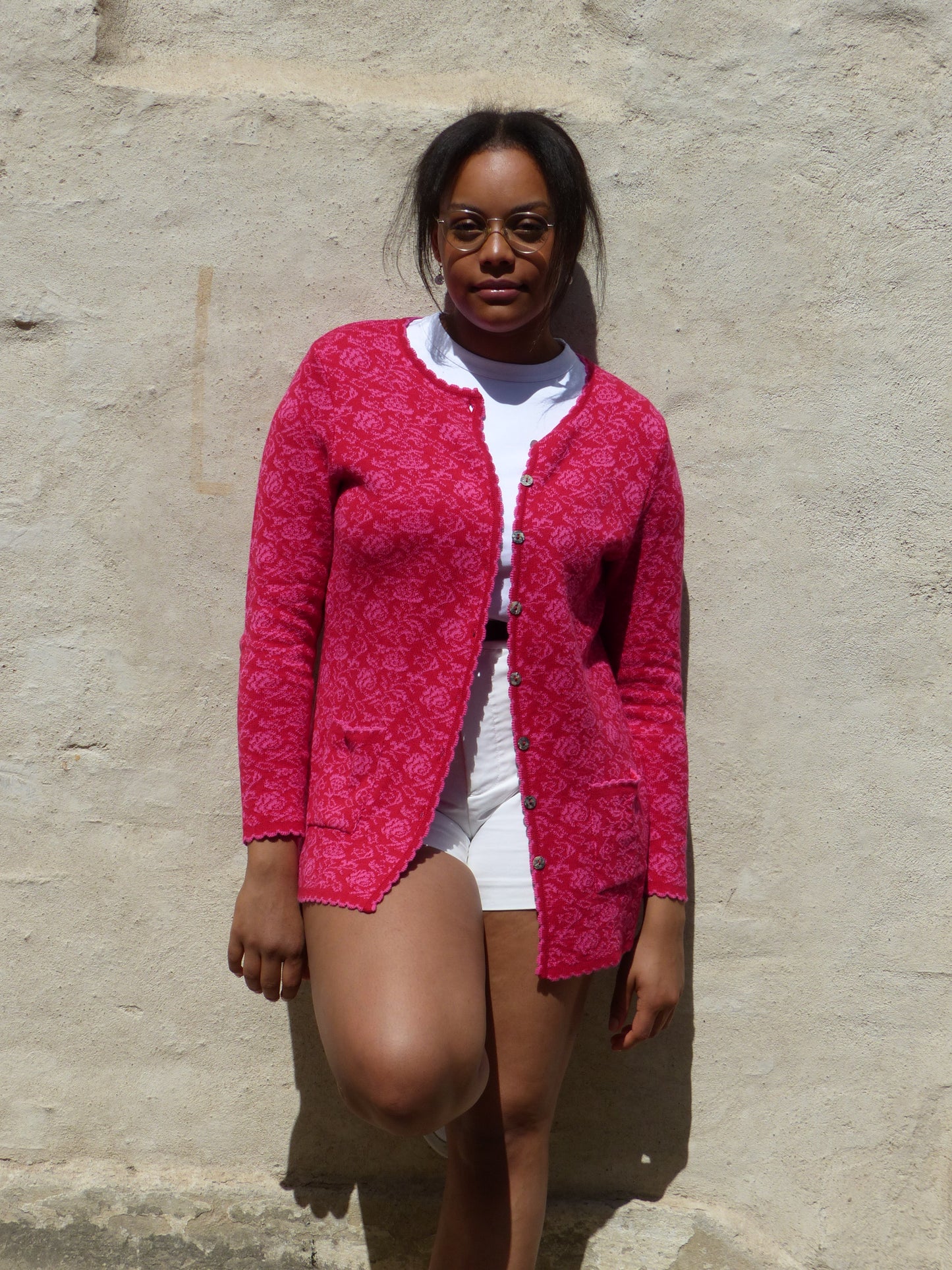 Lange Jacke - Rosa Rosen