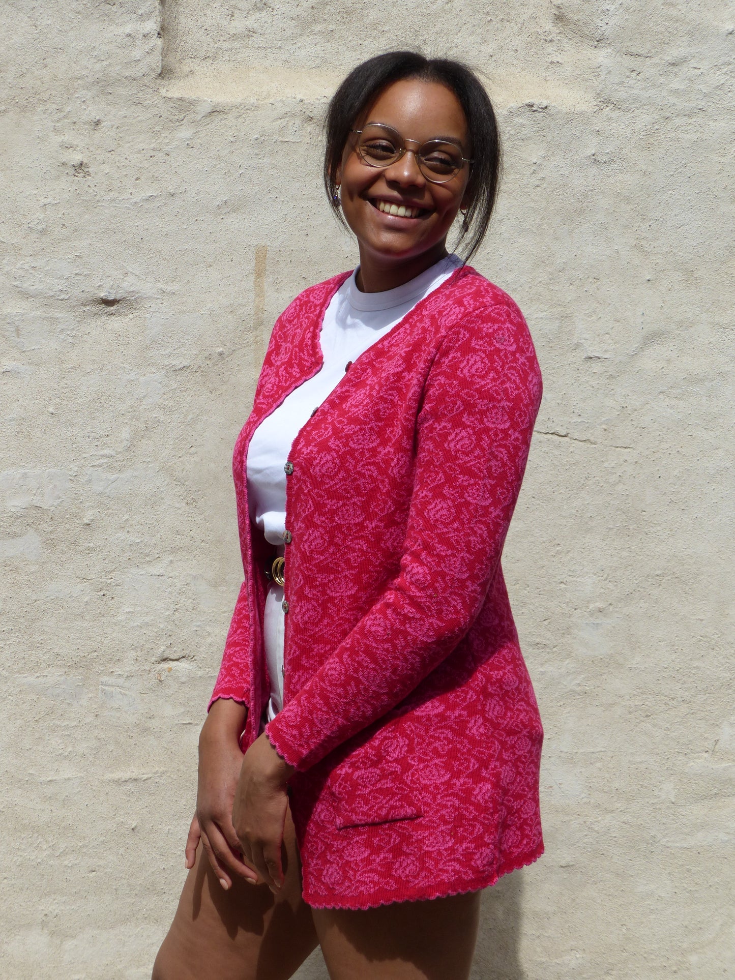 Lange Jacke - Rosa Rosen