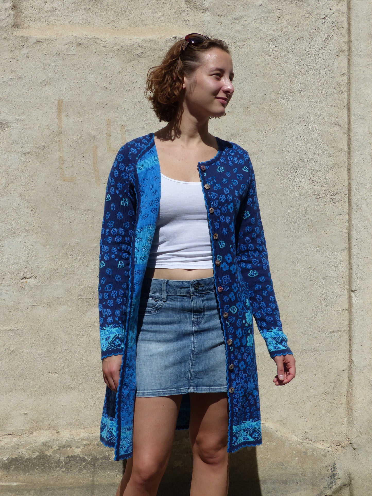 Mantelkleid - Blumenbaum Blau