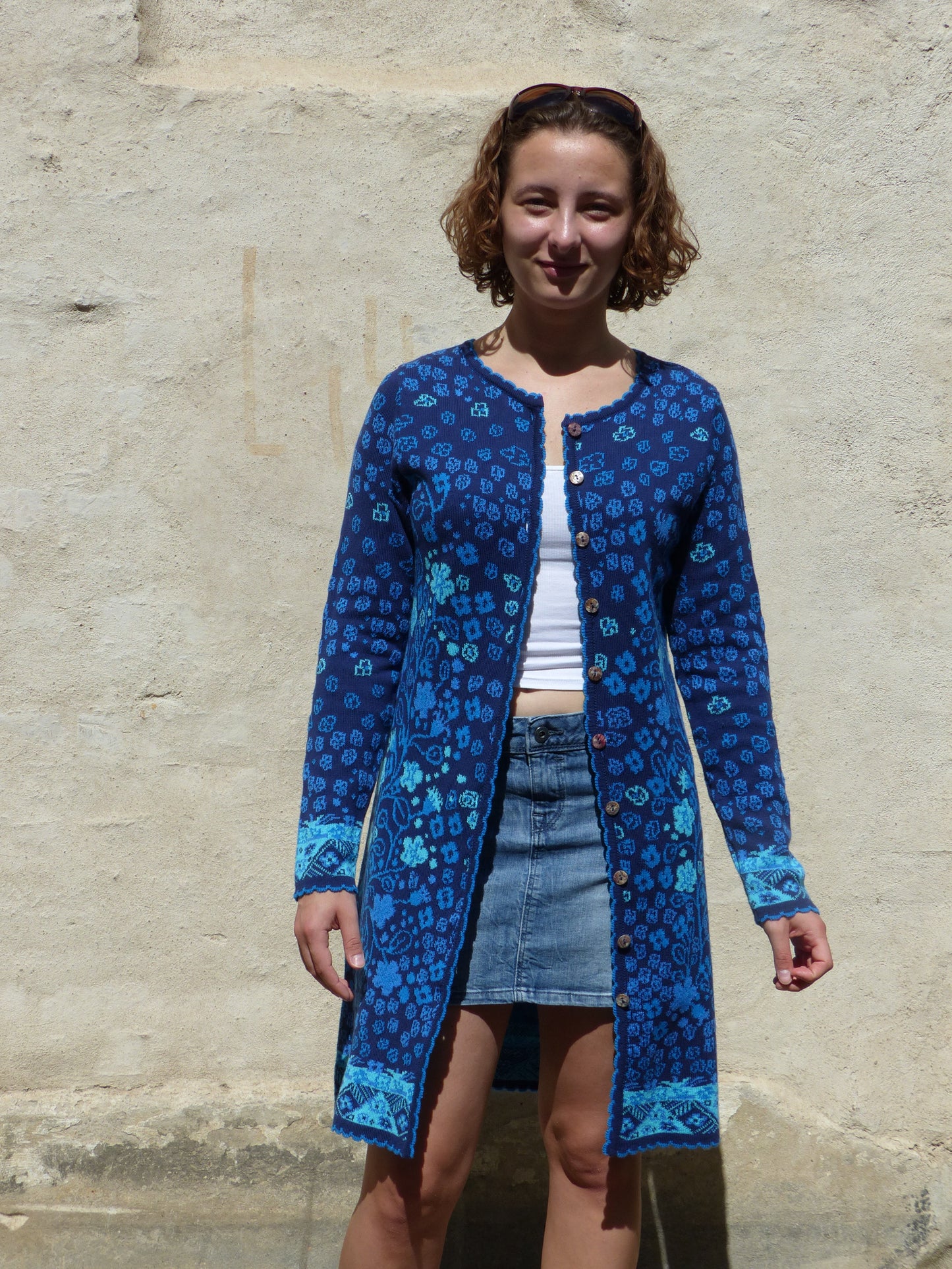 Mantelkleid - Blumenbaum Blau