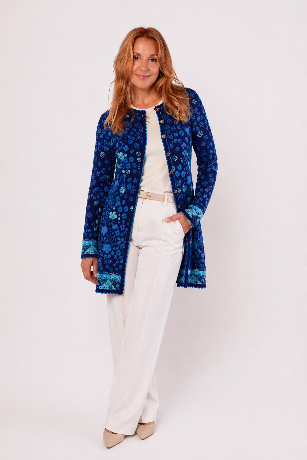 Knit Coat – Flower Tree – Blue