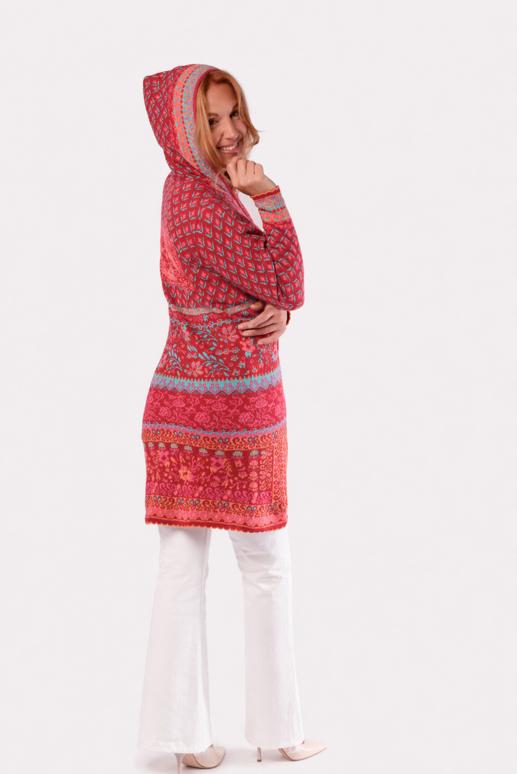 Hooded Knit Coat – Tulip – Coral