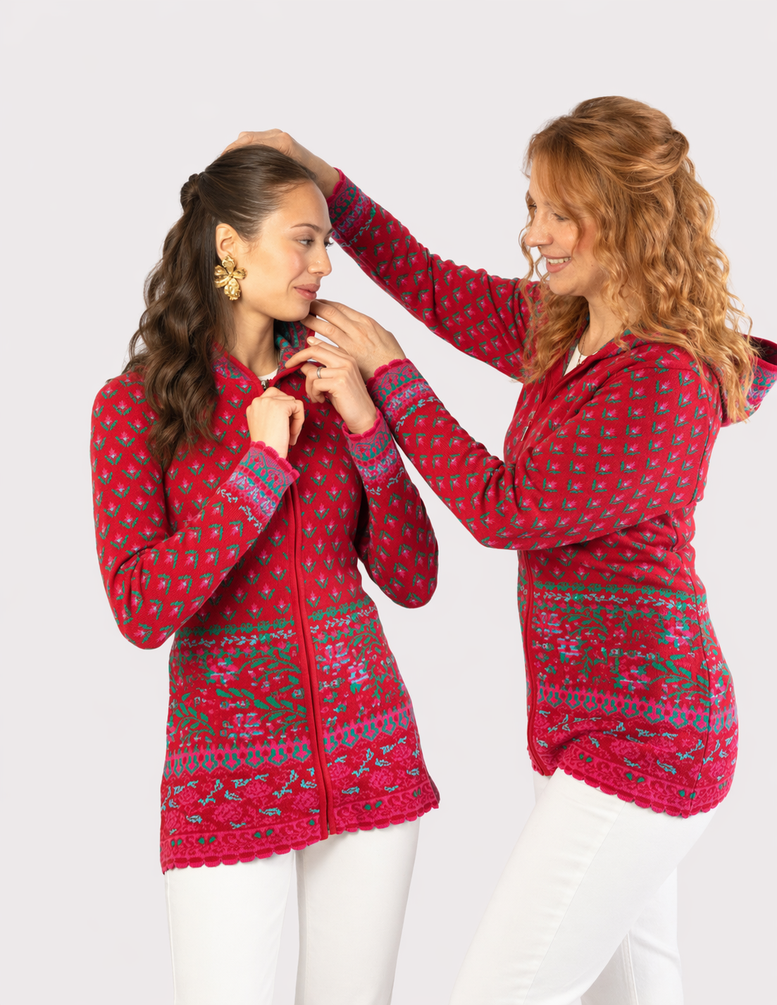 Hooded Knit Jacket – Tulip – Red