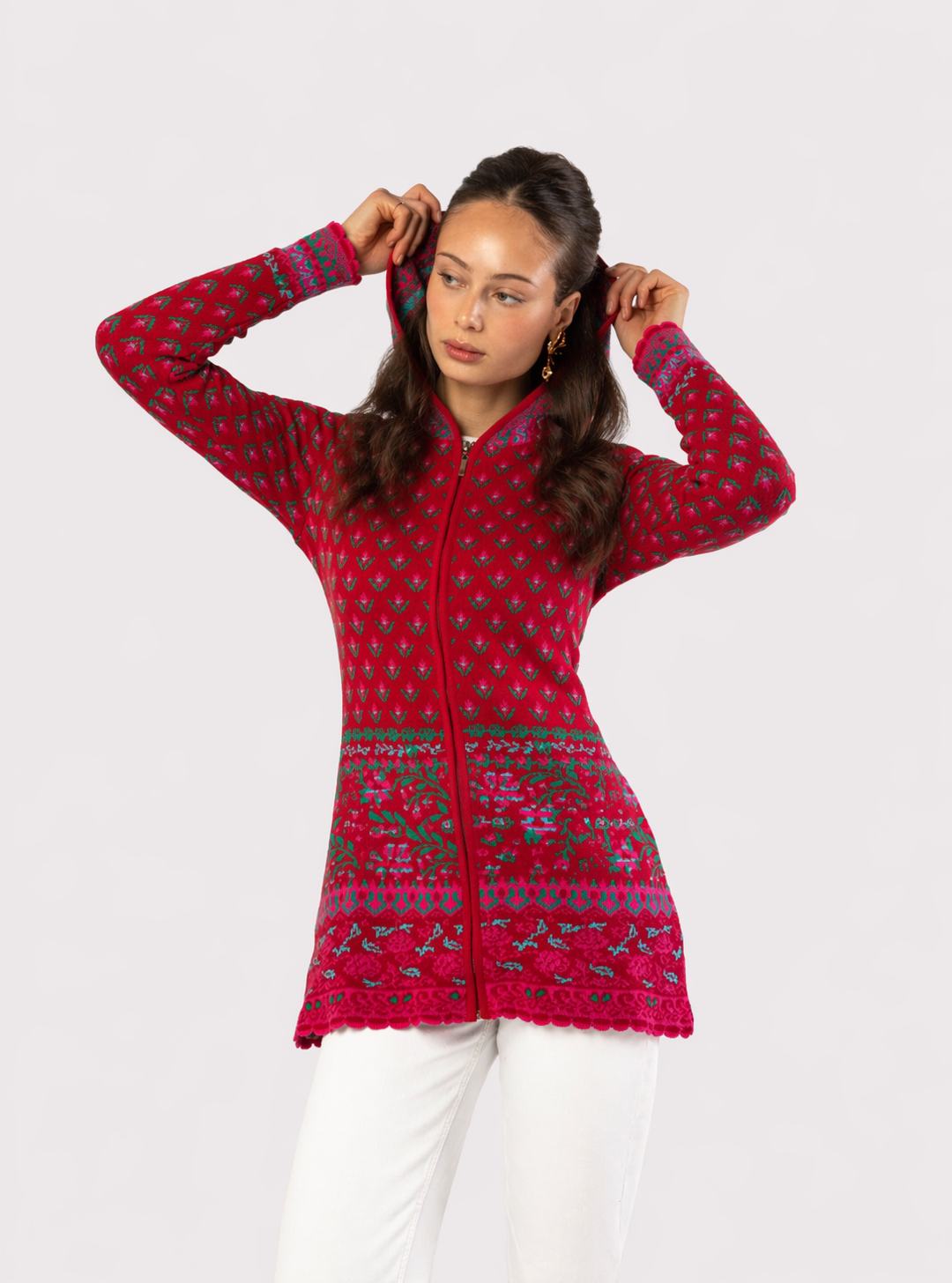 Hooded Knit Jacket – Tulip – Red