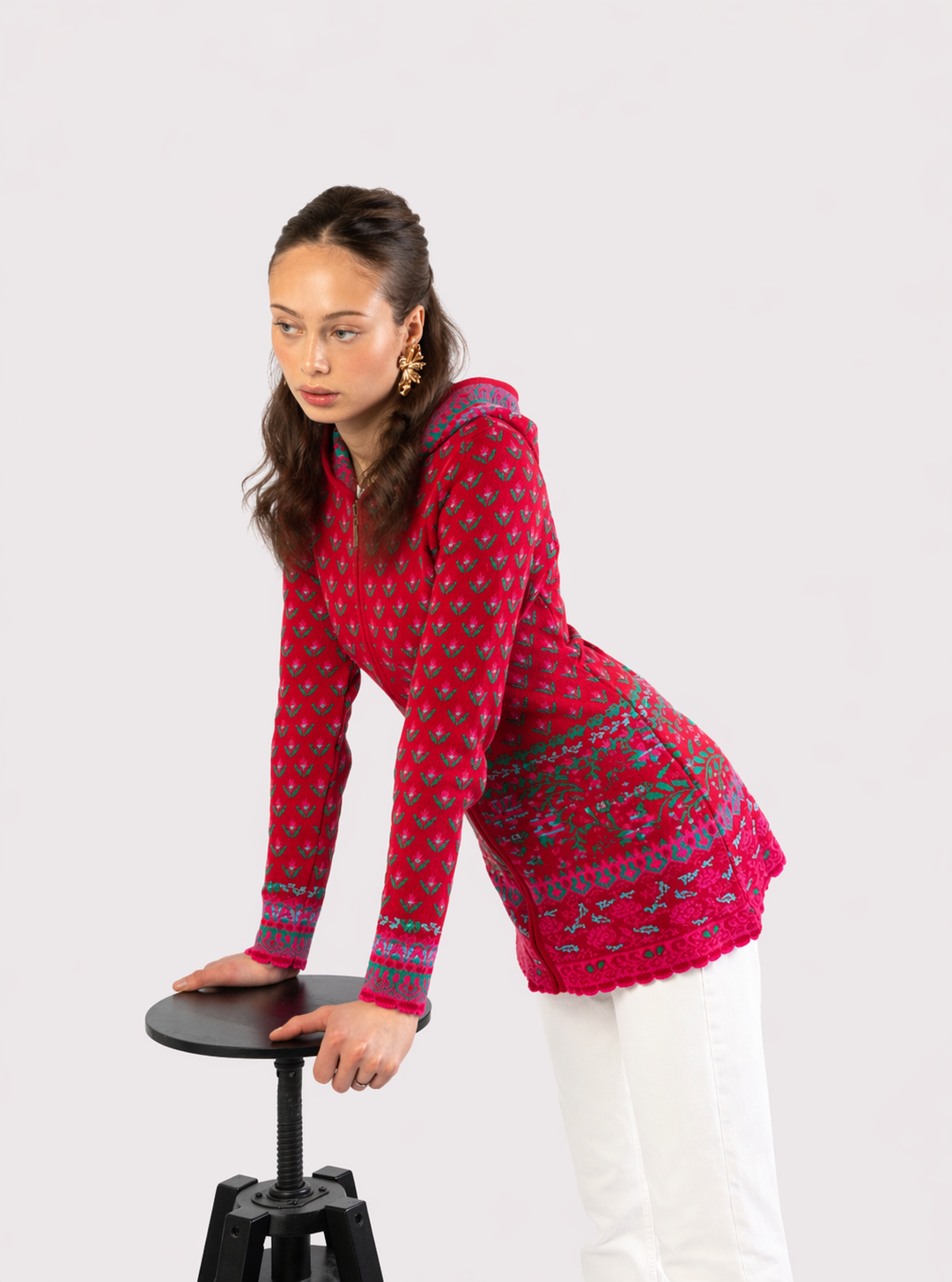 Hooded Knit Jacket – Tulip – Red