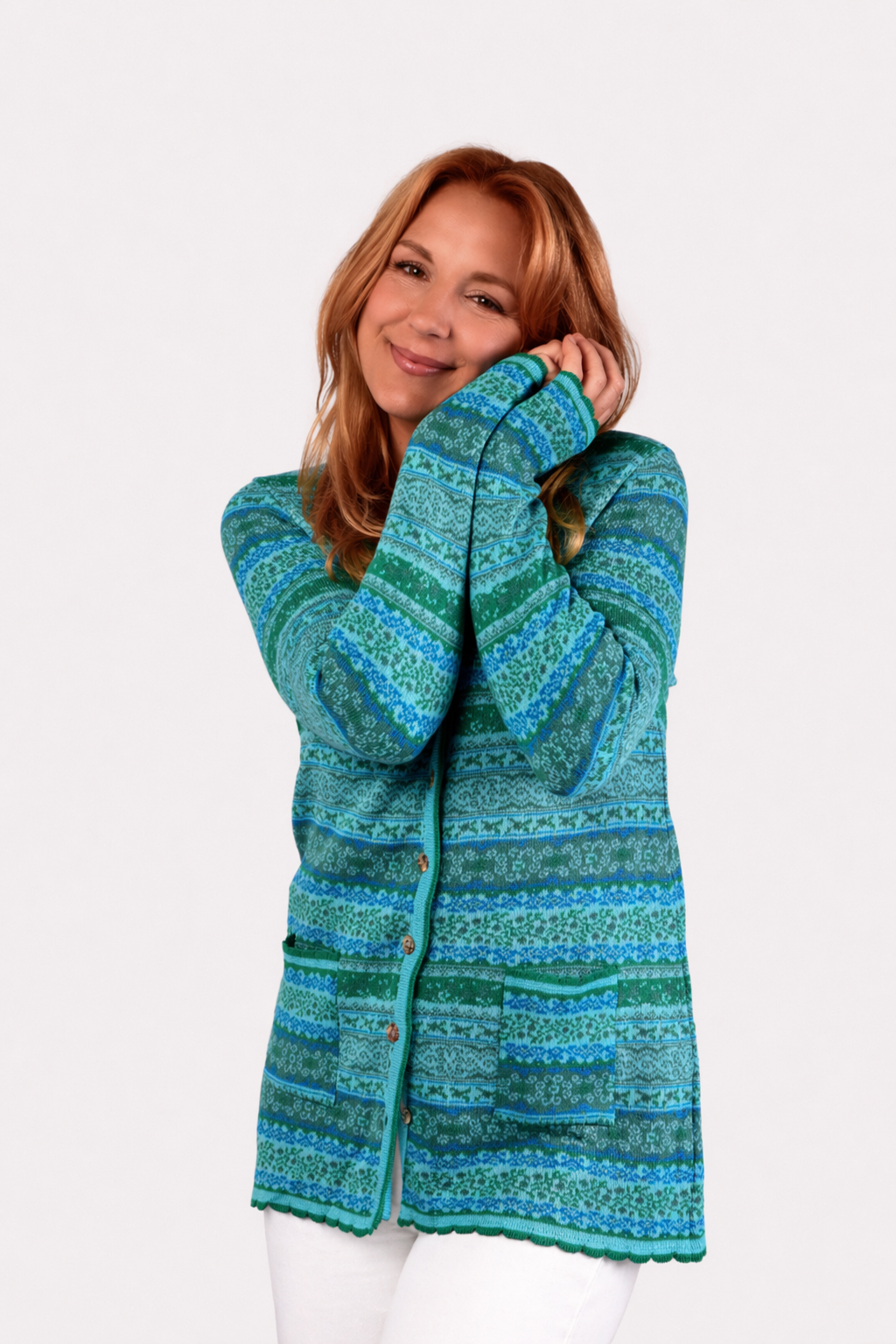 Long Knit Cardigan – Four Colors – Spring Green