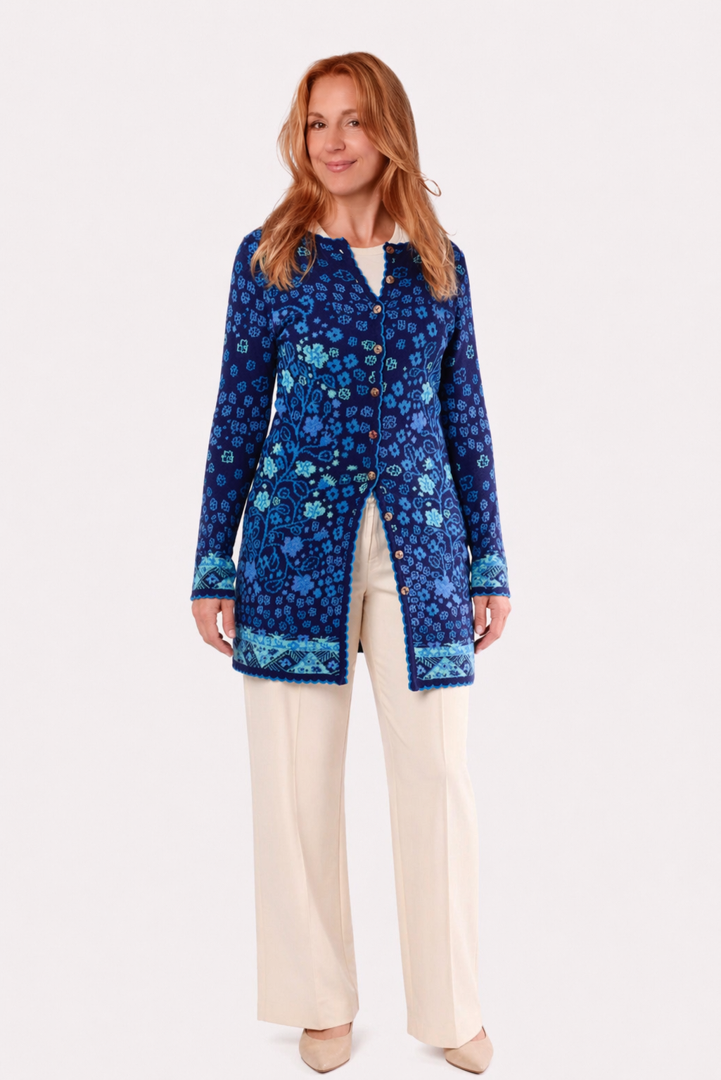 Knit Coat – Flower Tree – Blue