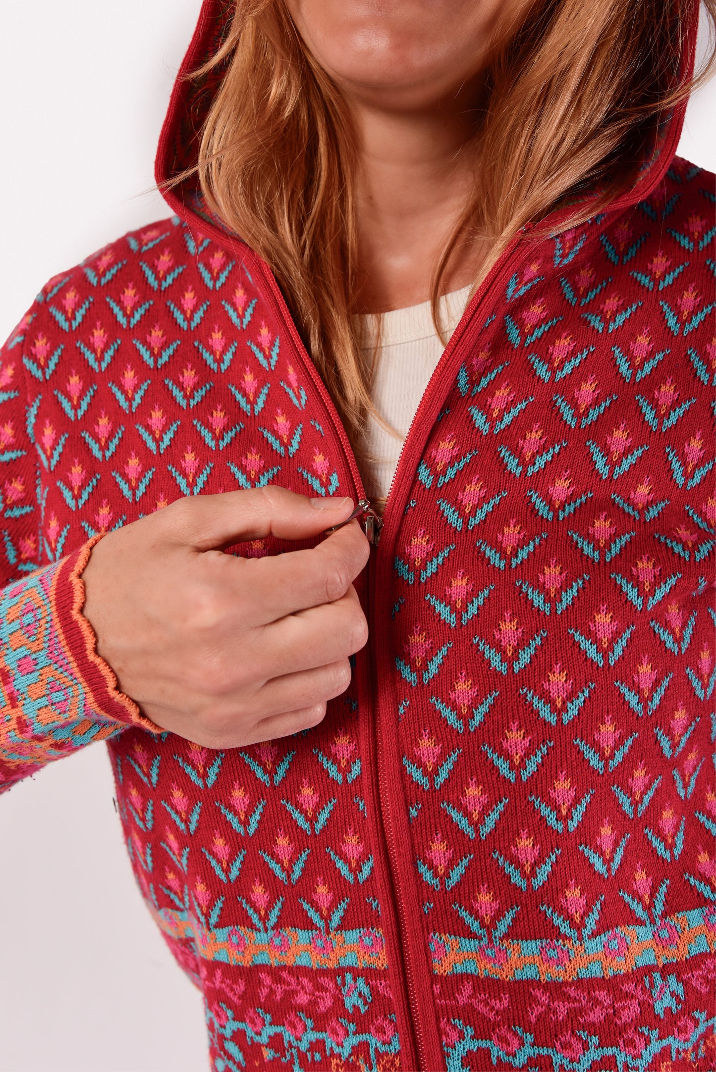Hooded Knit Coat – Tulip – Coral