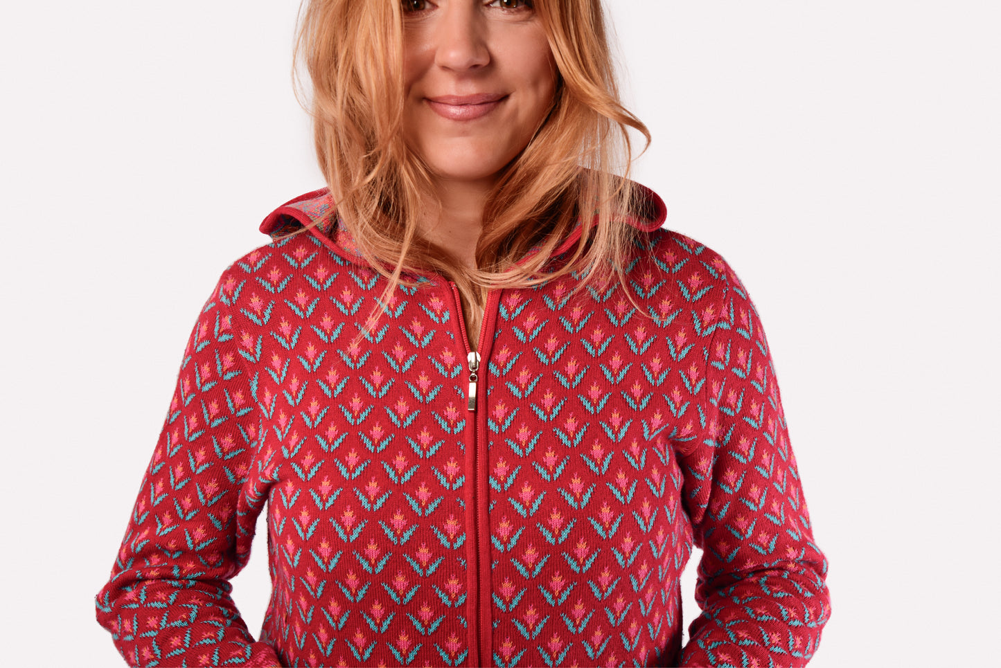 Hooded Knit Coat – Tulip – Coral