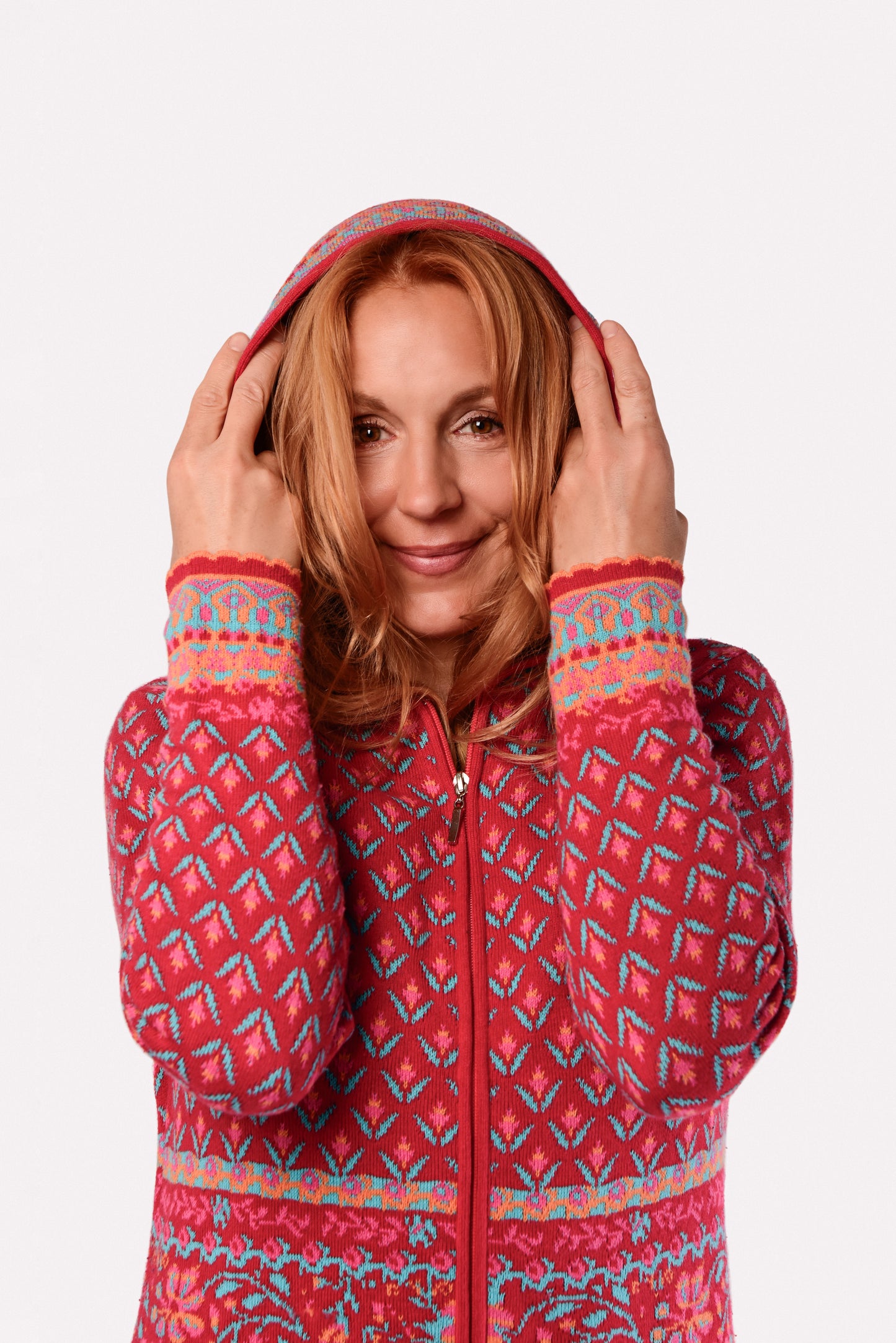 Hooded Knit Coat – Tulip – Coral